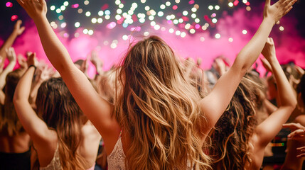 Fototapeta premium Electrifying Energy A Vibrant Rave Party Where Young People Celebrate Under a Spectacular Light Show Immersed in Music Fun, and Unforgettable Nightlife Excitement