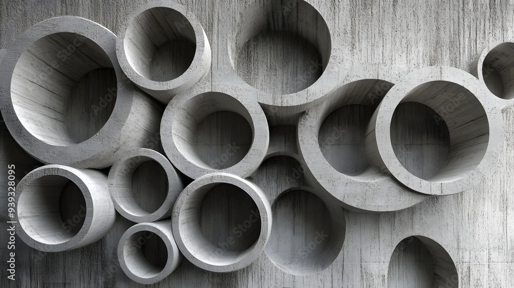 Poster 71. modern geometric abstraction in 3d with a backdrop of textured circular ceramics
