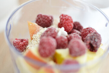 Healthy Breakfast Smoothie Ingredients in a Blender