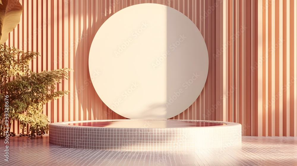 Poster 73. artistic 3d render featuring a harmonious combination of geometric shapes and a ceramic circle b