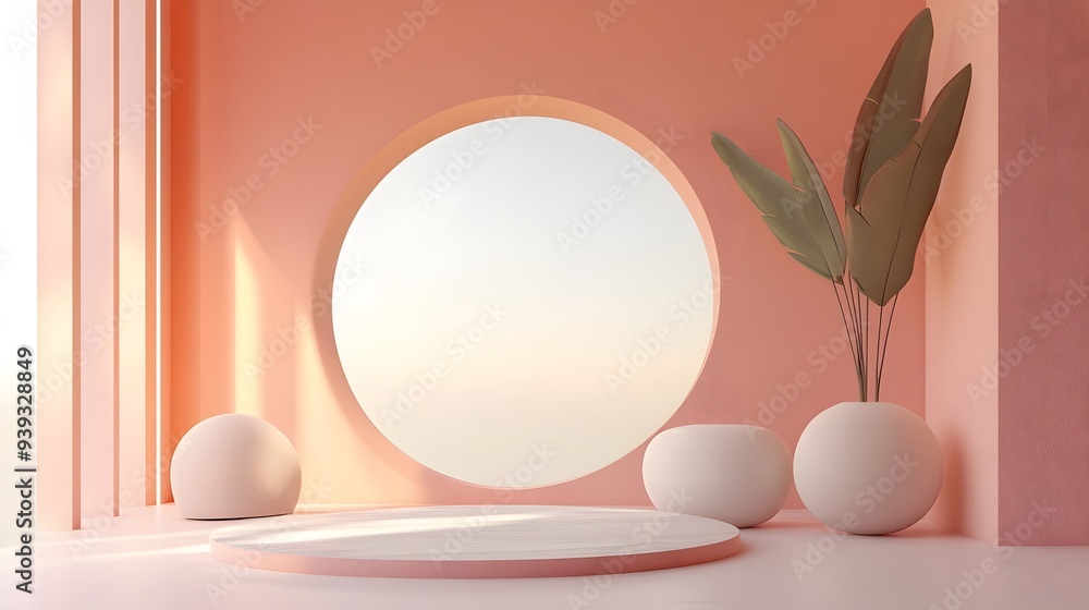 Poster 73. artistic 3d render featuring a harmonious combination of geometric shapes and a ceramic circle b
