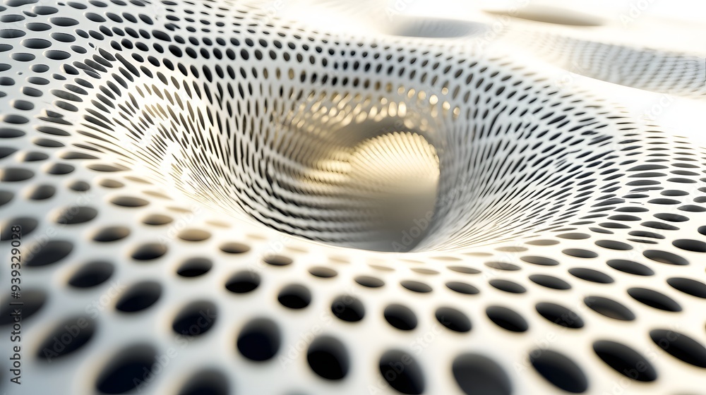 Poster 74. futuristic 3d design with interlocking geometric elements and a smooth ceramic circle background