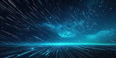 Fototapeta premium Abstract blue and black futuristic background with light streaks.