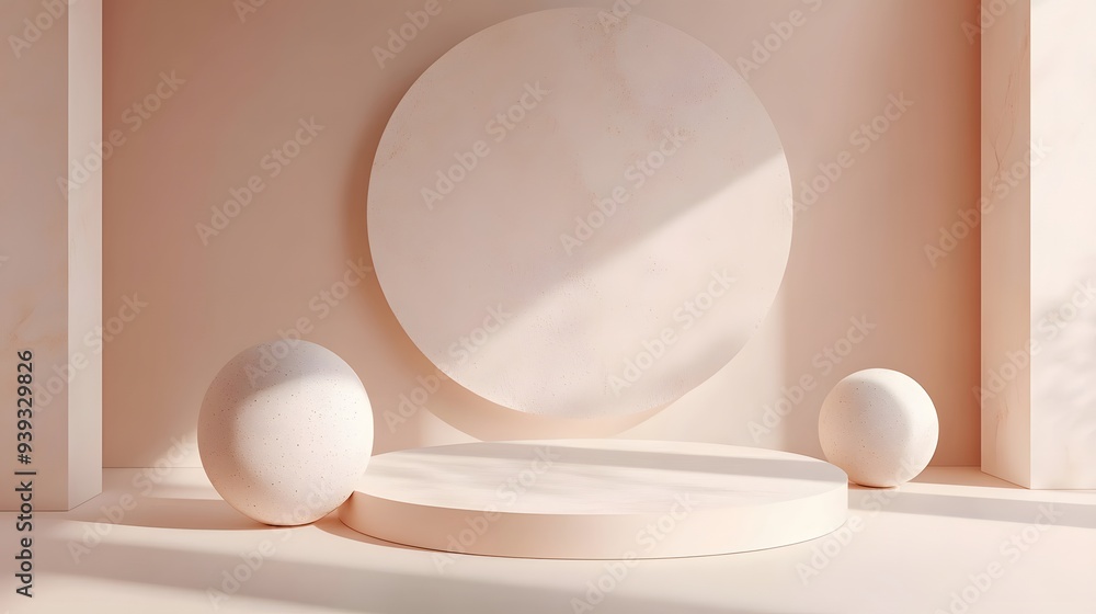 Poster 76. dynamic 3d render of geometric figures with a rich ceramic circle backdrop