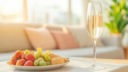 A cozy home setting for a 21st Birthday milestone celebration, with finger foods, a champagne toast, and an intimate group of close friends