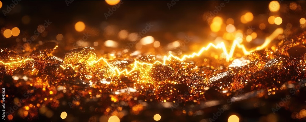 Poster a mesmerizing abstract image of golden sparkles and light, creating a dynamic and energetic atmosphe