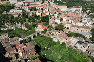 Obraz premium Drone view of La Riba town on sunny summer day. Tarragona, Catalonia, Spain.