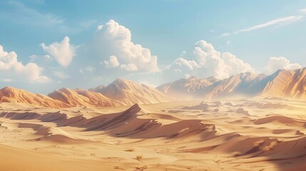 Naklejka premium Desert landscape with sand dunes and blue sky