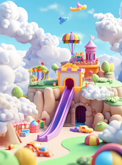 3D Cartoon Clay Style Amusement Park Mobile Game Background
