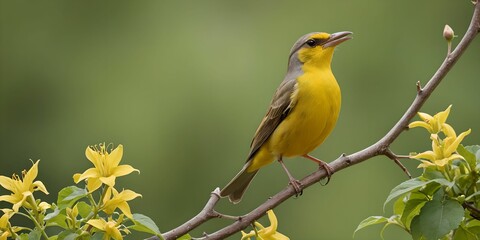 Naklejka premium a bird perched on a flowering branch. Sublime and touching scene, representing the wonders of nature.