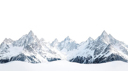Obraz premium Breathtaking snow-capped mountains rise majestically against a clear sky, showcasing nature's stunning beauty and tranquility isolated on transparent background PNG