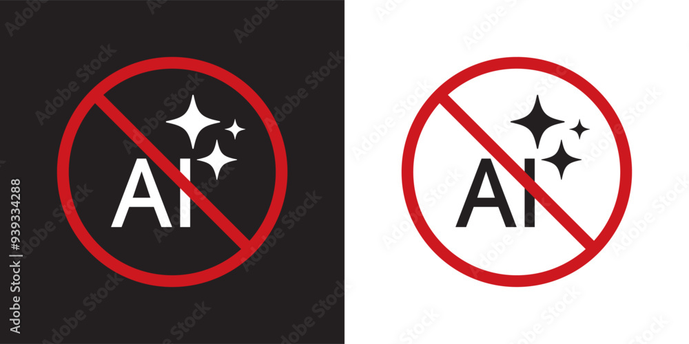 Poster No AI sign icon. No Artificial Intelligence usage icon. No AI-Generated and Do not use AI tools. Vector illustration.