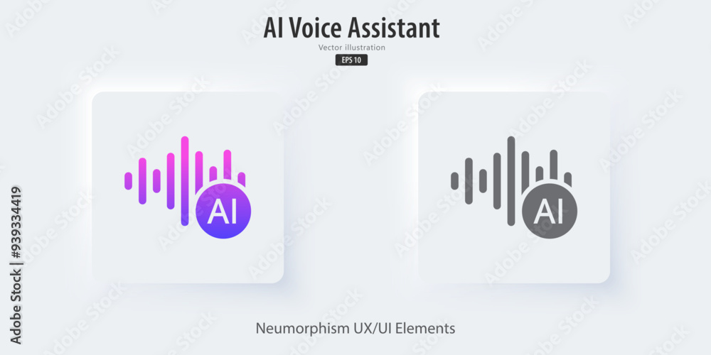 Poster Generate music by AI icon. A set of 3D button with symbol. Artificial intelligence creates music concepts. Machine learning text to generate Musical. UI UX design for app and web. Vector illustration.