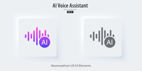 Generate music by AI icon. A set of 3D button with symbol. Artificial intelligence creates music concepts. Machine learning text to generate Musical. UI UX design for app and web. Vector illustration.