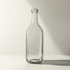 Fototapeta premium Empty glass bottle with a clear body and a closed cap on a white background.