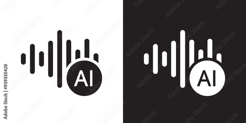 Poster Generate music by AI icon. Artificial intelligence creates music concepts. Machine learning text to generate Musical. UI UX design for app and web. Vector illustration.