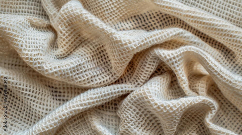 Poster a textured background featuring a waffle knit fabric in a soft, neutral beige, with its distinctive 