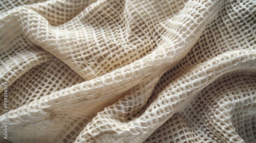 Poster a textured background featuring a waffle knit fabric in a soft, neutral beige, with its distinctive 