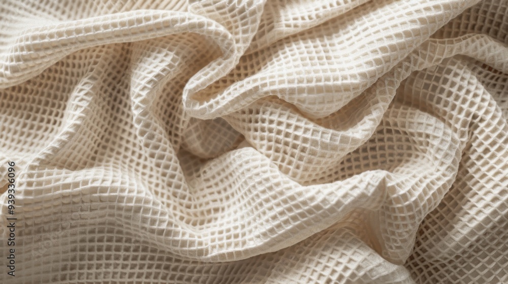 Poster a textured background featuring a waffle knit fabric in a soft, neutral beige, with its distinctive 