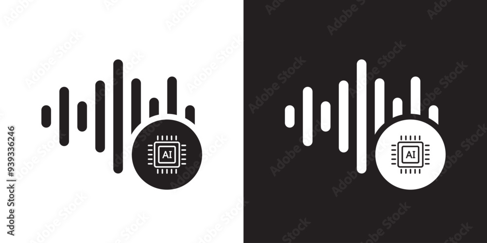 Poster Generate music by AI icon. Artificial intelligence creates music concepts. Machine learning text to generate Musical. UI UX design for app and web. Vector illustration.