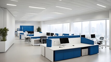 Contemporary open-plan office area in white and blue