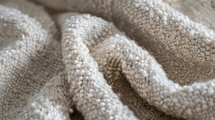 A textured background featuring boucle fabric in a soft, neutral color, with its looped, textured surface