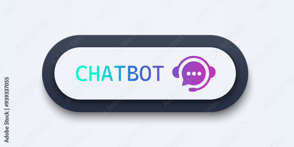 Aufkleber Chatbot sign. 3D button with chatbot symbol. Customer support service with AI. UI UX design element for app and web. Vector illustration.