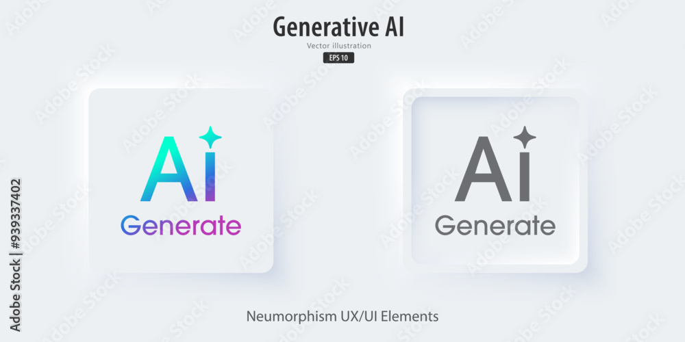 Poster Generate AI icon. A set of 3D buttons active and inactive with icon symbols. Neumorphism style, UI UX design for app and web. Vector illustration.