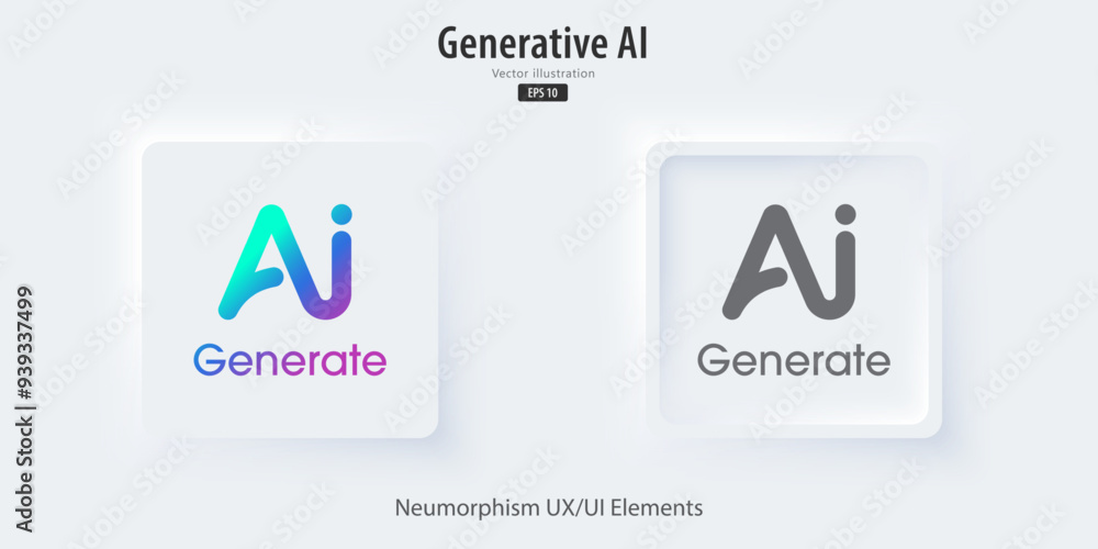 Poster Generate AI icon. A set of 3D buttons active and inactive with icon symbols. Neumorphism style, UI UX design for app and web. Vector illustration.