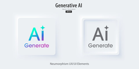 Generate AI icon. A set of 3D buttons active and inactive with icon symbols. Neumorphism style, UI UX design for app and web. Vector illustration.
