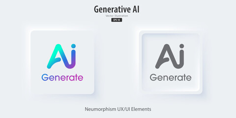 Generate AI icon. A set of 3D buttons active and inactive with icon symbols. Neumorphism style, UI UX design for app and web. Vector illustration.