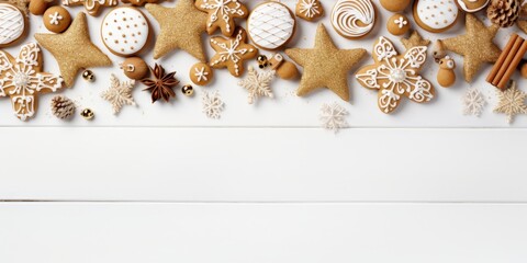 Christmas Gingerbread Cookies on White Wooden Background