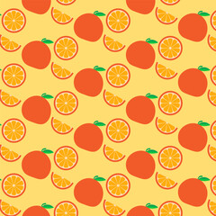 Seamless pattern with orange fruit ornaments and orange fruit pieces