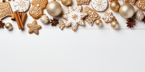 Naklejka premium Christmas Decor with Gingerbread Cookies and Ornaments