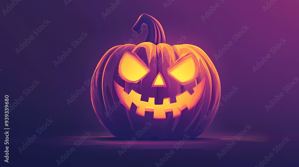 Wall mural Glowing Jack-o'-Lantern on a Purple Background