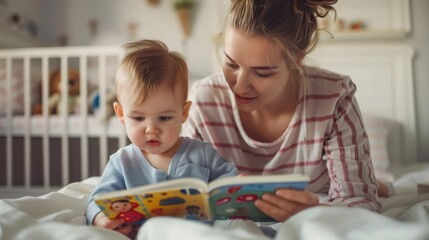 The mother reading to baby