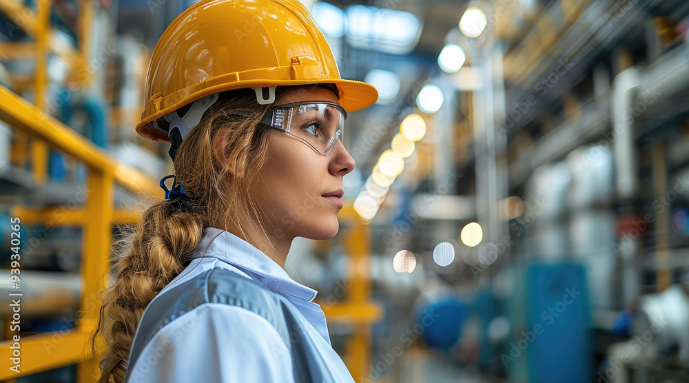 Poster engineer working in a chemical factory. generative ai.