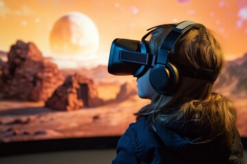 Students exploring ancient civilizations or distant planets through virtual reality.