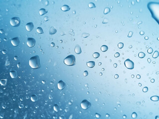 Water Droplets on Blue Glass: A mesmerizing macro view of glistening water droplets adorning a smooth, blue glass surface. The subtle light refracting through the drops creates a captivating abstract 