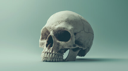 Human Skull on a Teal Background