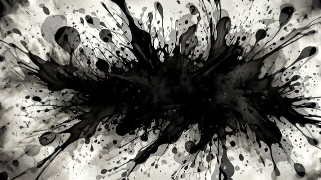 Abstract black ink splatter design on a light background, suitable for artistic projects.