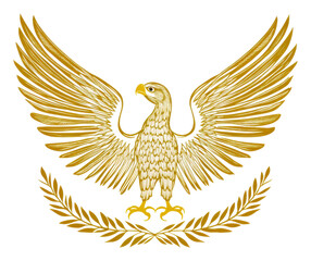 PNG Elegant gold eagle emblem with wings spread wide