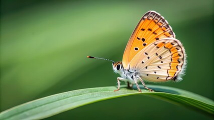 Fototapeta premium Orange and Black Butterfly on a Green Leaf