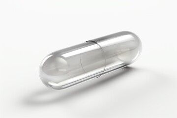 A single, empty, clear capsule pill isolated on a white background.