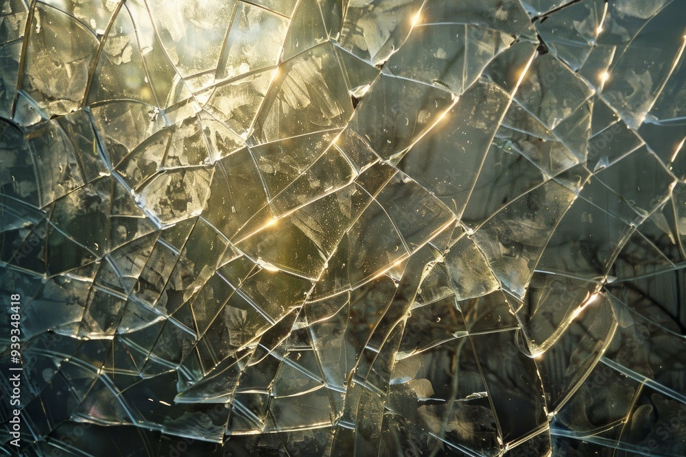 Poster sun reflecting on broken glass creating a beautiful abstract pattern