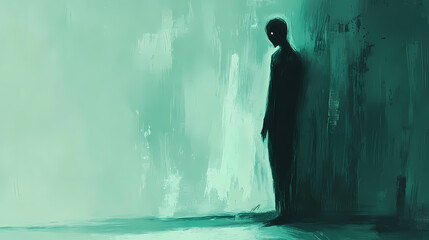 Obraz premium Silhouette of a Person Against a Green Background