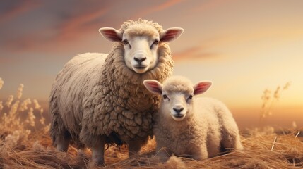 Fototapeta premium Eid al adha mubarak Islamic festival social media banner and eid mubarak post template with sheep and lamb 
