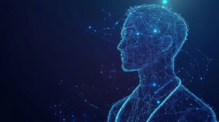 Medicine low poly wireframe vector banner template. With dark blue background. Low poly wireframe with lines, dots and glowing particles 