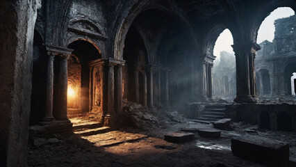 Fototapeta premium ancient relics of power amidst a nightmare landscape