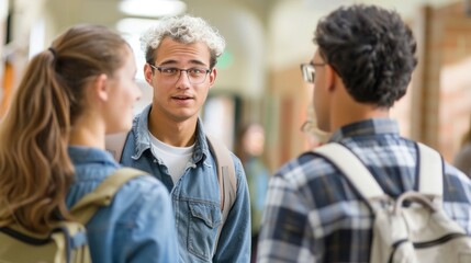 Obraz premium A college student talking to a professor after class